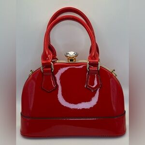 Chic Red Patent Vegan Leather Satchel